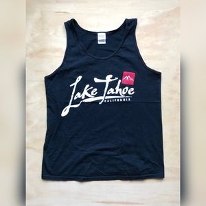 Black tank top with Lake Tahoe print for men